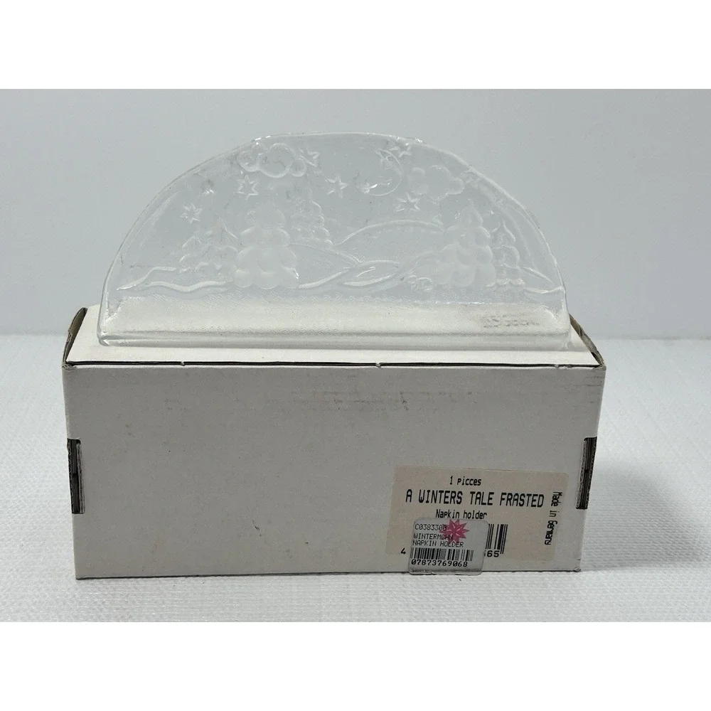 VTG Glasex Germany Napkin Holder Winter Scene Glass Holiday Christmas Grannycore